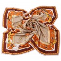 100% Silk Scarf, Extra-Large, Regal Horse and Carriage, Orange
