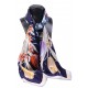 100% Silk Scarf, Extra-Large, Flowers & Vines, Dark Blue