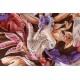 100% Silk Scarf, Extra-Large, Flowers & Pen & Ink Wildlife, Purple