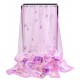 100% Silk Scarf, Oblong, Georgette, Floral Waterfall, Pink/Purple