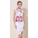 100% Silk Scarf, Oblong, Sateen, Cherry Blossoms, White