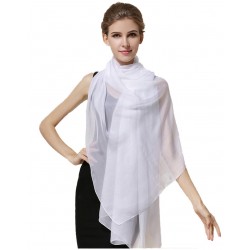 100% Silk Scarf, Oblong, Chiffon, Solid Color, White