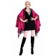 Blended Cashmere Shawl with Hood, Sleeves & Fringe Trim, Red & Black