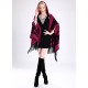 Blended Cashmere Shawl with Hood, Sleeves & Fringe Trim, Red & Black