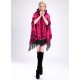 Blended Cashmere Shawl with Hood, Sleeves & Fringe Trim, Red & Black