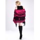 Blended Cashmere Shawl with Hood, Sleeves & Fringe Trim, Red & Black