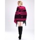 Blended Cashmere Shawl with Hood, Sleeves & Fringe Trim, Red & Black