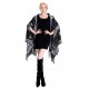 Blended Cashmere Shawl with Hood, Sleeves & Fringe Trim, Gray & Black