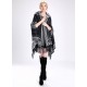 Blended Cashmere Shawl with Hood, Sleeves & Fringe Trim, Gray & Black