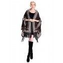 Blended Cashmere Shawl with Hood, Sleeves & Fringe Trim, Coffee & White