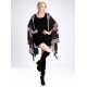 Blended Cashmere Shawl with Hood, Sleeves & Fringe Trim, Coffee & White