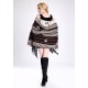 Blended Cashmere Shawl with Hood, Sleeves & Fringe Trim, Coffee & White