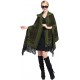 Blended Cashmere Shawl with Hood, Sleeves & Fringe Trim, Green & Black