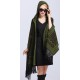 Blended Cashmere Shawl with Hood, Sleeves & Fringe Trim, Green & Black