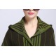 Blended Cashmere Shawl with Hood, Sleeves & Fringe Trim, Green & Black