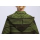 Blended Cashmere Shawl with Hood, Sleeves & Fringe Trim, Green & Black