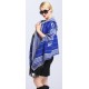 Blended Cashmere Shawl with Hood, Sleeves & Fringe Trim, Royal Blue & Gray