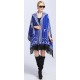 Blended Cashmere Shawl with Hood, Sleeves & Fringe Trim, Royal Blue & Gray