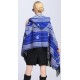 Blended Cashmere Shawl with Hood, Sleeves & Fringe Trim, Royal Blue & Gray