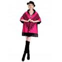 Blended Cashmere Shawl with Fringe Trim, Pink & Black