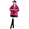 Blended Cashmere Shawl with Fringe Trim, Pink & Black