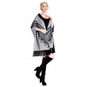 Blended Cashmere Shawl with Fringe Trim, Gray & Black