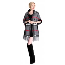 Blended Cashmere Shawl with Fringe Trim, British Plaid