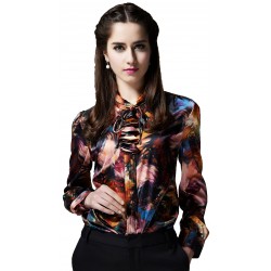 Long Sleeve Satin Silk Blouse, Pink, Size X-Small