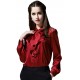 Solid Color, Long Sleeve Satin Silk Blouse, Maroon, Size Small