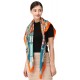 100% Silk Scarf, Extra-Large, Tribal Shield, Green/Orange