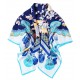 100% Silk Scarf, Extra-Large, Floral Ribbon Kaleidoscope, Navy Blue with Turquoise Trim