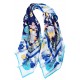 100% Silk Scarf, Extra-Large, Floral Ribbon Kaleidoscope, Navy Blue with Turquoise Trim