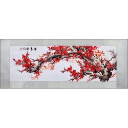 Grace Art, Extra Large, Oblong Asian Silk Embroidery Art Wall Hanging, Wide Format, Plum Blossom