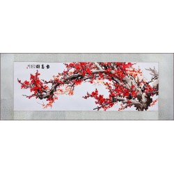 Grace Art, Extra Large, Oblong Asian Silk Embroidery Art Wall Hanging, Wide Format, Plum Blossom