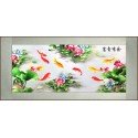 Grace Art, Extra Large, Oblong Asian Silk Embroidery Art Wall Hanging, Wide Format, Fish