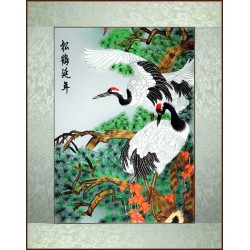 Grace Art, Large Asian Silk Embroidery Art Wall Hanging, Cranes