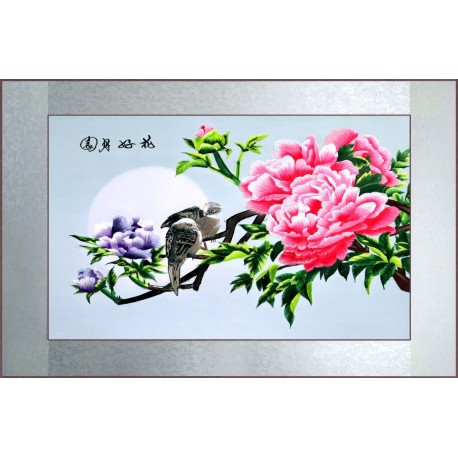 Grace Art, Large Asian Silk Embroidery Art Wall Hanging, Peony