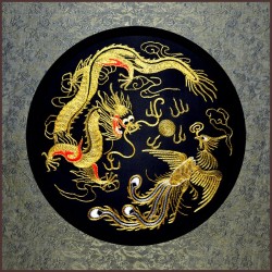 Grace Art, Large Asian Silk Embroidery Art Wall Hanging, Dragon & Phoenix