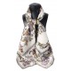 100% Silk Scarf, Extra-Large, Beanstalk, Creme with Taupe Trim