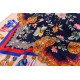 100% Silk Scarf With Hand Rolled Edges, Large, Floral Burst, Navy Blue with Orange Trim