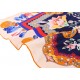 100% Silk Scarf With Hand Rolled Edges, Large, Floral Burst, Navy Blue with Orange Trim