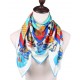 100% Silk Scarf With Hand Rolled Edges, Large, Floral Burst, Aquamarine with Blue Trim
