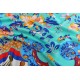 100% Silk Scarf With Hand Rolled Edges, Large, Floral Burst, Aquamarine with Blue Trim
