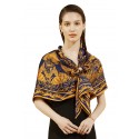 100% Silk Scarf, Extra-Large, Fabulous Ferns, Orange / Dark Blue