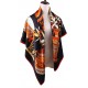 100% Silk Scarf, Extra-Large, Bamboo & Vase, Orange and Black