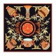 100% Silk Scarf, Extra-Large, Bamboo & Vase, Orange and Black