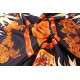 100% Silk Scarf, Extra-Large, Bamboo & Vase, Orange and Black
