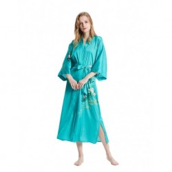 Grace Silk 100% Silk Long Robe Kimono, Aquilaria Blossom, Ocean Green