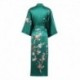 Grace Silk 100% Silk Long Robe Kimono, Plum Blossoms, Green