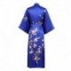 Grace Silk 100% Silk Long Robe Kimono, Plum Blossoms, Blue